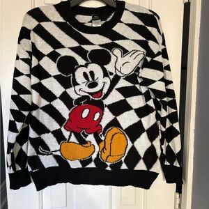 Disney Black and White Checkered Mickey Mouse Sweater
